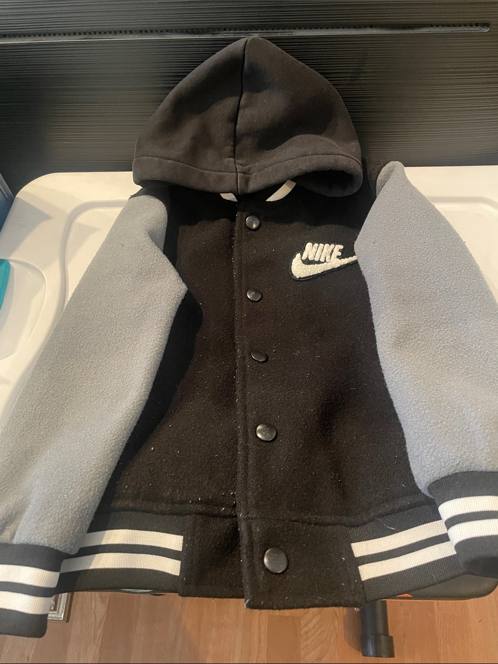Nike Black & Gray Hooded Varsity-Style Jacket for Kids